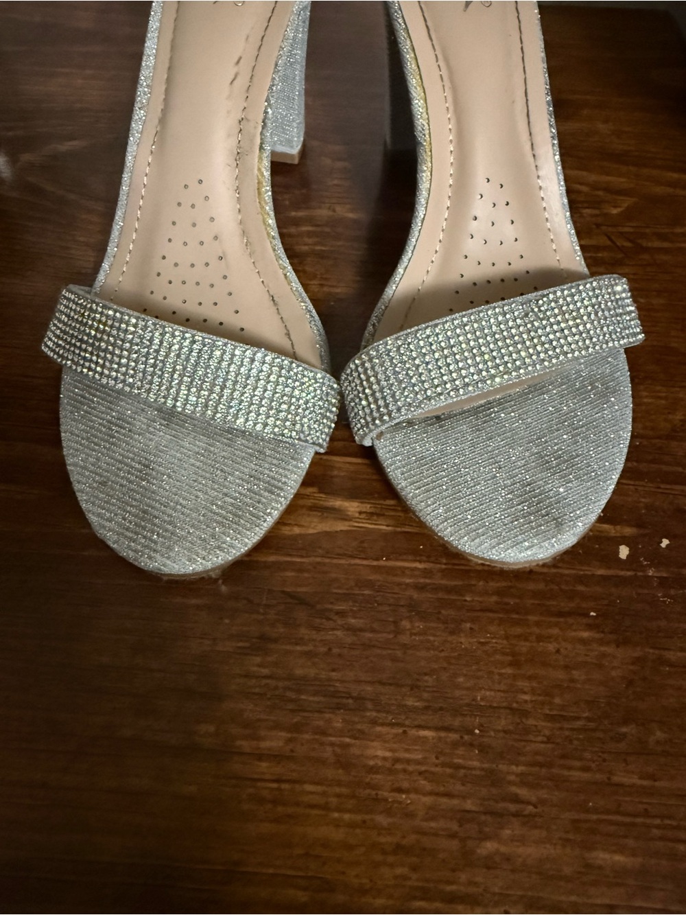 Silver Embellished Ankle-Strap Women's Heels - Picture 6 of 10
